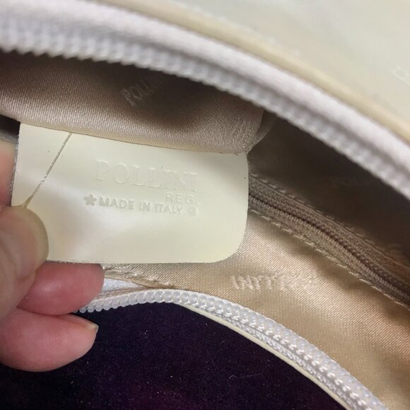 Pollini Leather Handbag Purse Made in Italy Cream with Black Handle Zipper - Picture 9 of 9